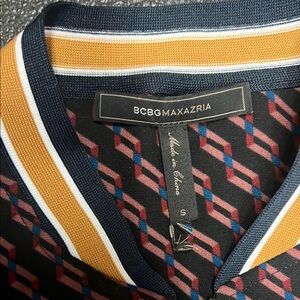 BCBGMaxAzria Red and Navy Patterned Dress